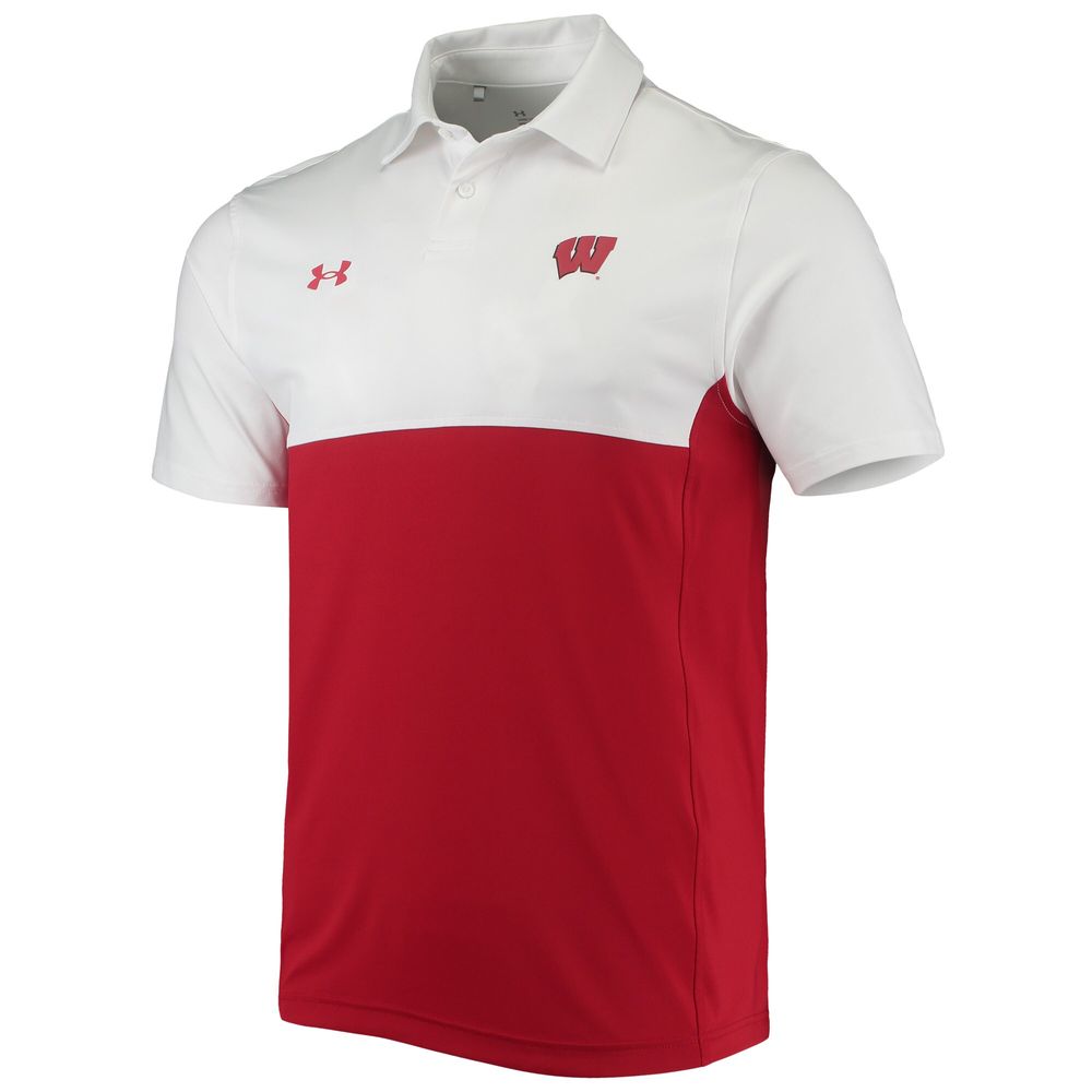 Men's Under Armour White/Red Wisconsin Badgers 2022 Blocked Coaches Performance Polo