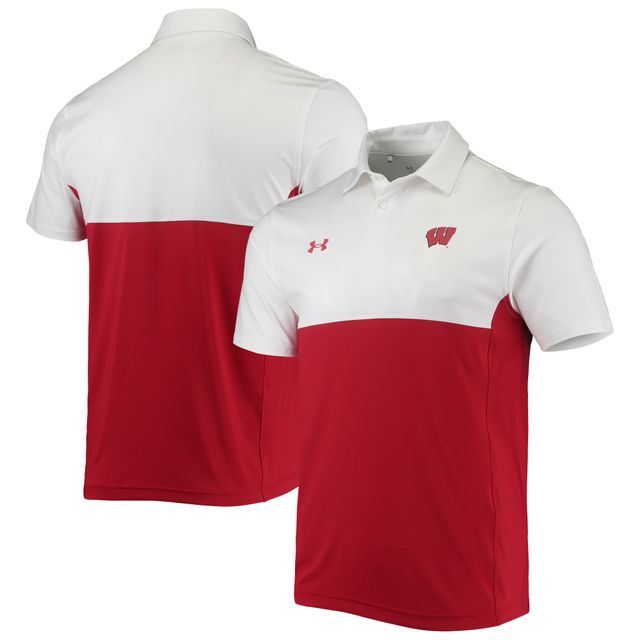 Polo de performance Under Armour pour hommes, blanc/rouge, Wisconsin Badgers 2022 Blocked Coaches