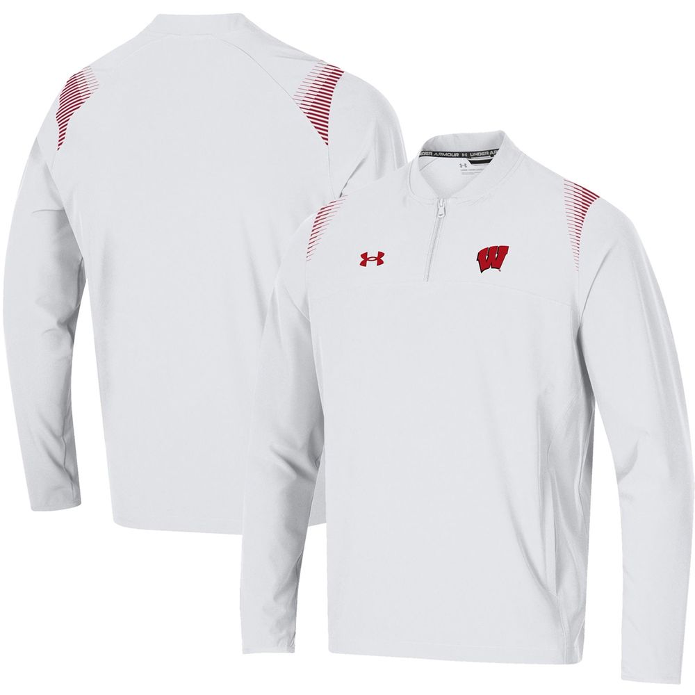 Men's Under Armour White Wisconsin Badgers 2021 Sideline Motivate Quarter-Zip Jacket