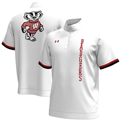 T-shirt à fermeture éclair quart de tour pour homme Under Armour Wisconsin Badgers 2024 On-Court Shootaround blanc