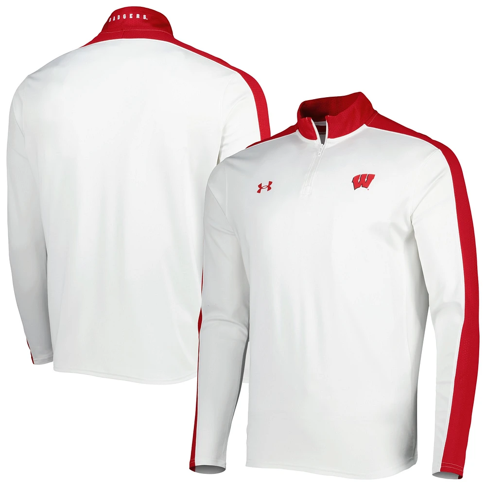 Men's Under Armour White Wisconsin Badgers Lightweight Mock Neck Performance Quarter-Zip Jacket