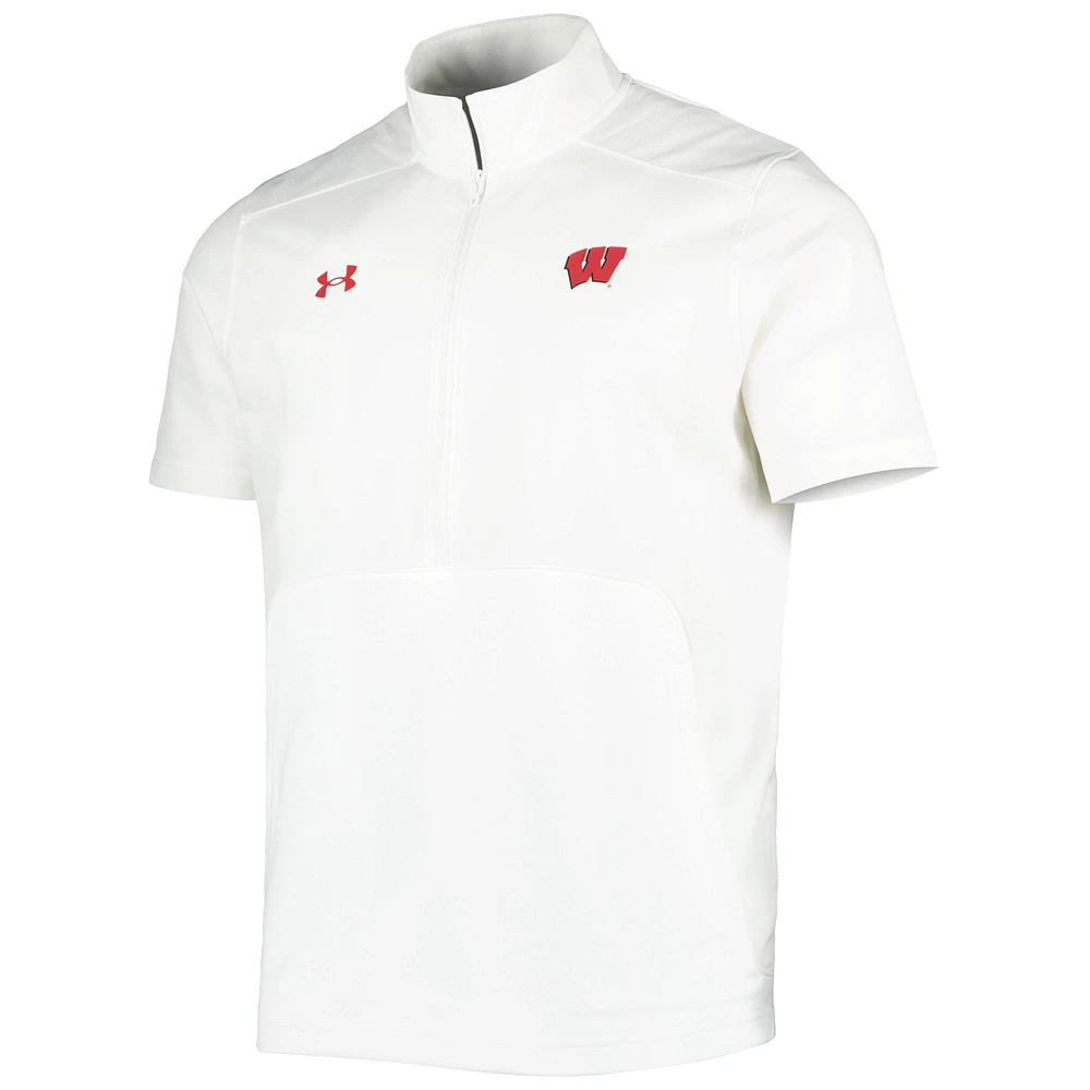 Men's Under Armour White Wisconsin Badgers Motivate 2.0 Half-Zip Jacket