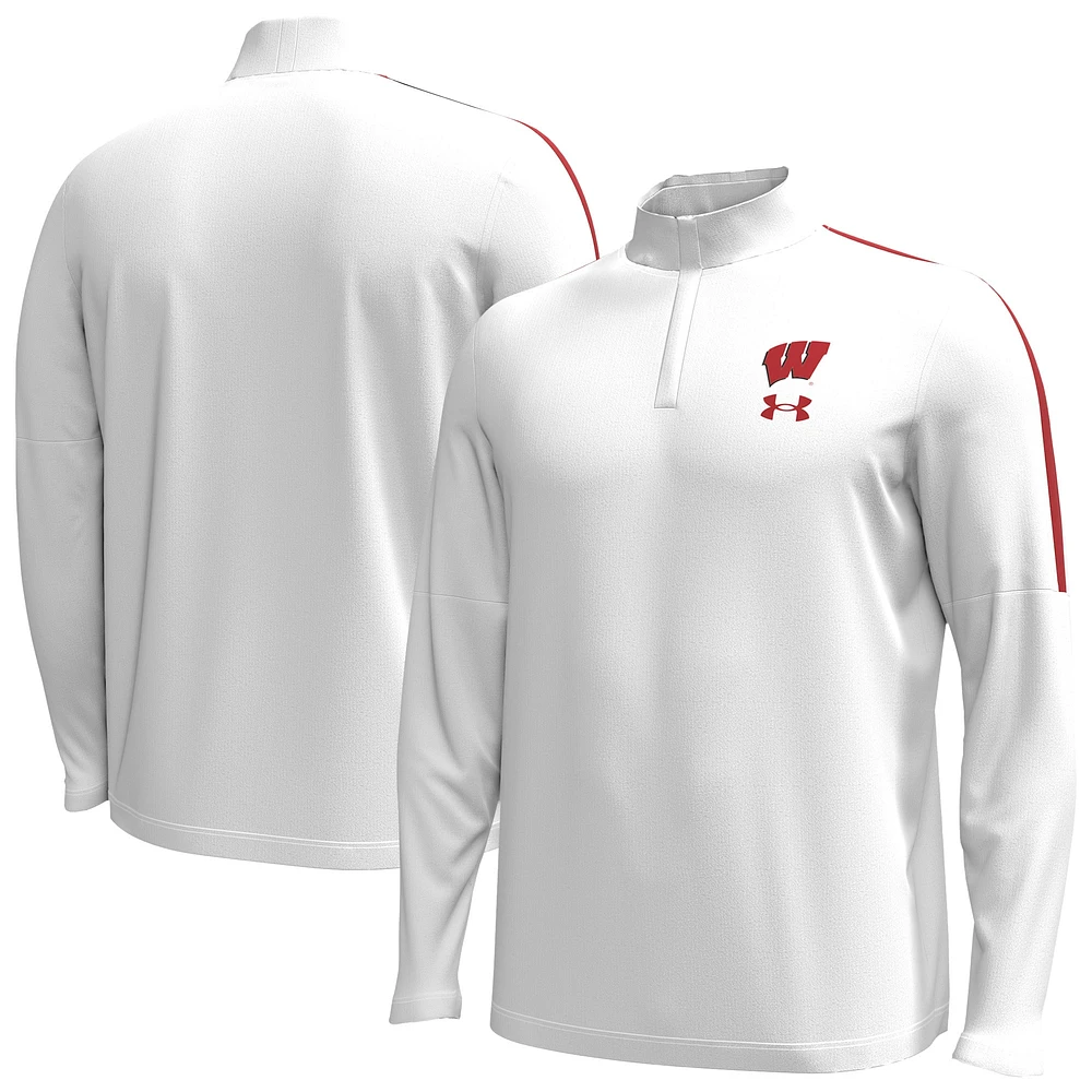 Veste à glissière quart de tour blanche pour homme Under Armour Wisconsin Badgers Playoff Performance