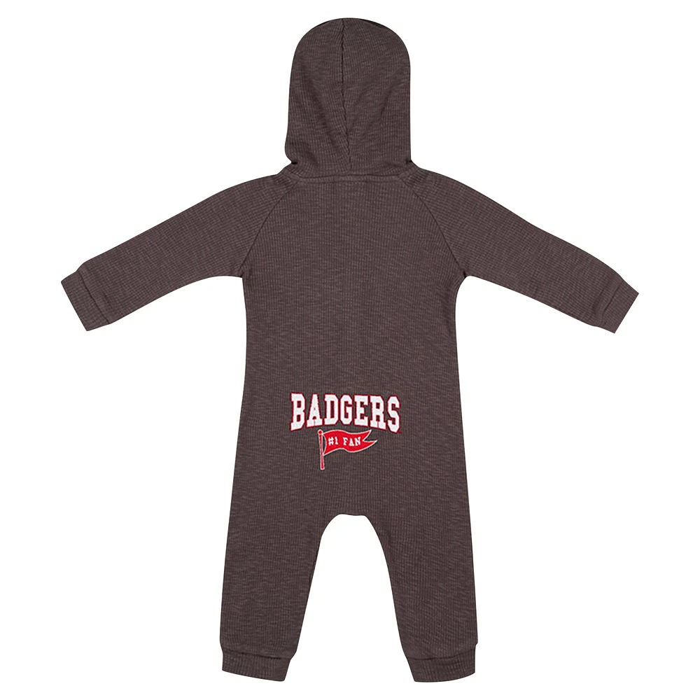 Newborn & Infant Colosseum Charcoal Wisconsin Badgers Zando-Zan Waffle Full-Snap Hooded Romper