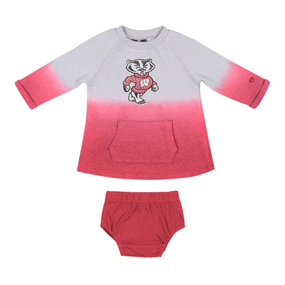 Newborn & Infant Colosseum Gray/Red Wisconsin Badgers Hand Ombre Dress Bloomers Set