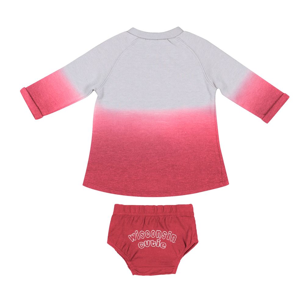 Newborn & Infant Colosseum Gray/Red Wisconsin Badgers Hand Ombre Dress Bloomers Set