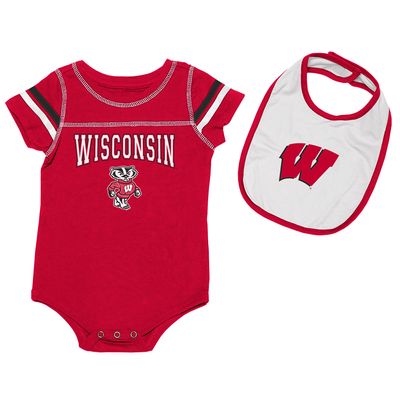 Newborn & Infant Colosseum Red/White Wisconsin Badgers Chocolate Bodysuit Bib Set