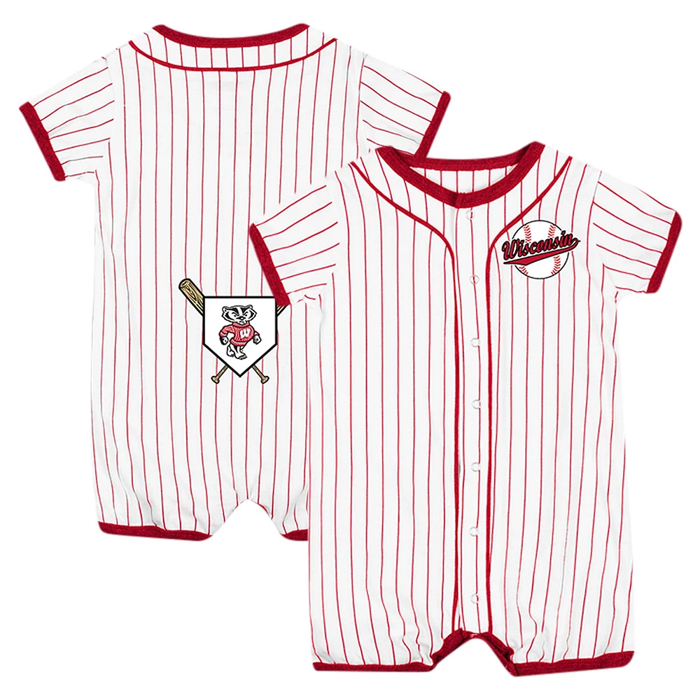 Newborn & Infant Colosseum White Wisconsin Badgers Pinstripe Dusty Romper