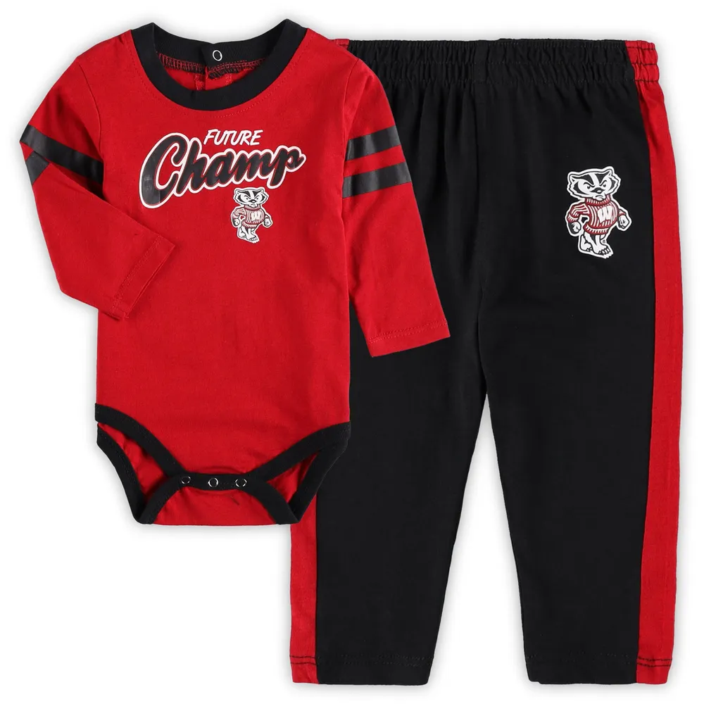 Ensemble body et pantalon de survêtement à manches longues pour nouveau-né bébé Wisconsin Badgers Little Kicker rouge/noir