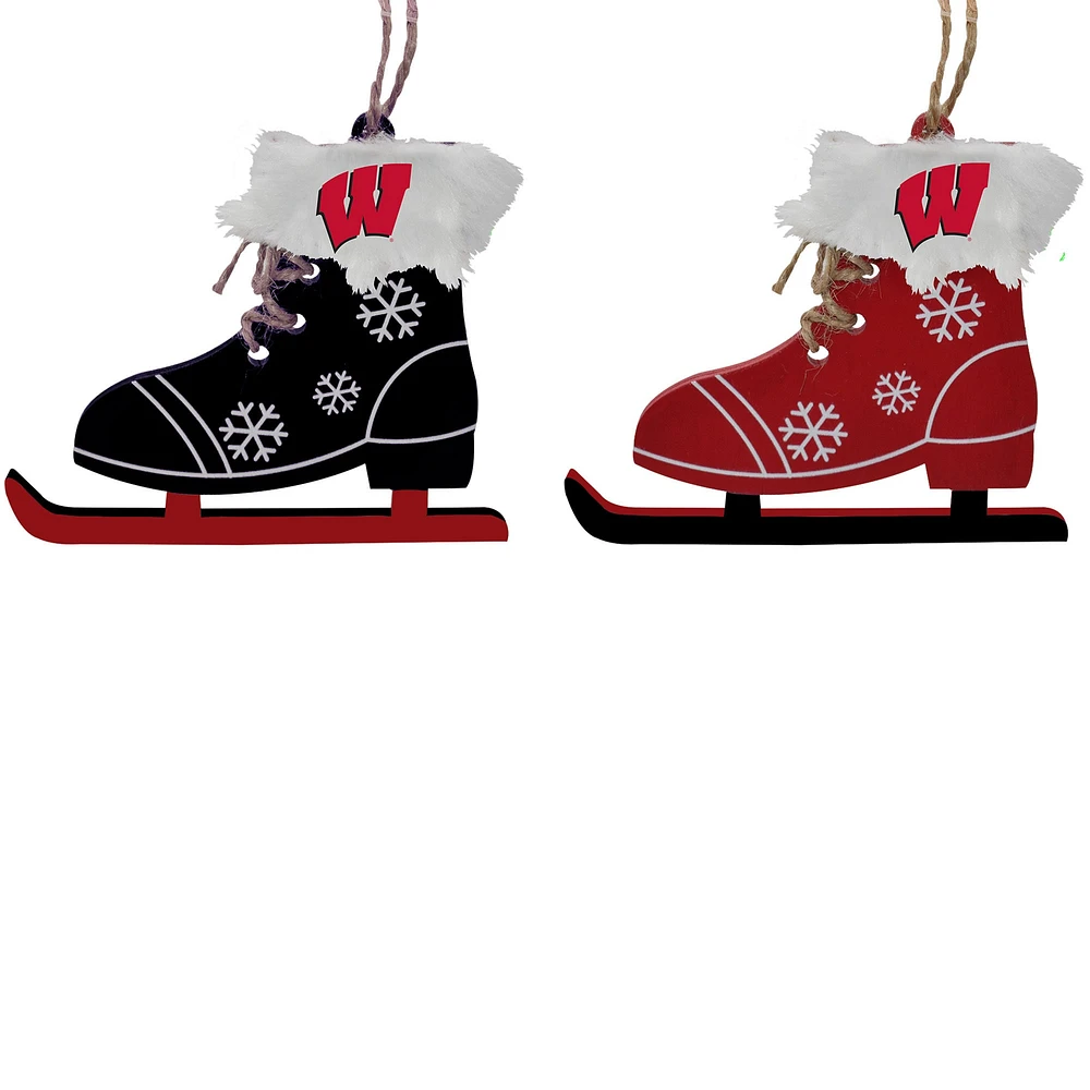 The Memory Company Wisconsin Badgers Two-Pack Ice Skate Ornament Set