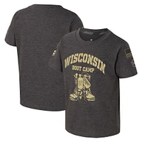 T-shirt du camp d'entraînement d'appréciation militaire OHT des Badgers Wisconsin pour tout-petits Colosseum Charcoal