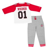 Toddler Colosseum Red/Heather Gray Wisconsin Badgers Jingtinglers Football V-Neck Jersey T-Shirt & Pants Set