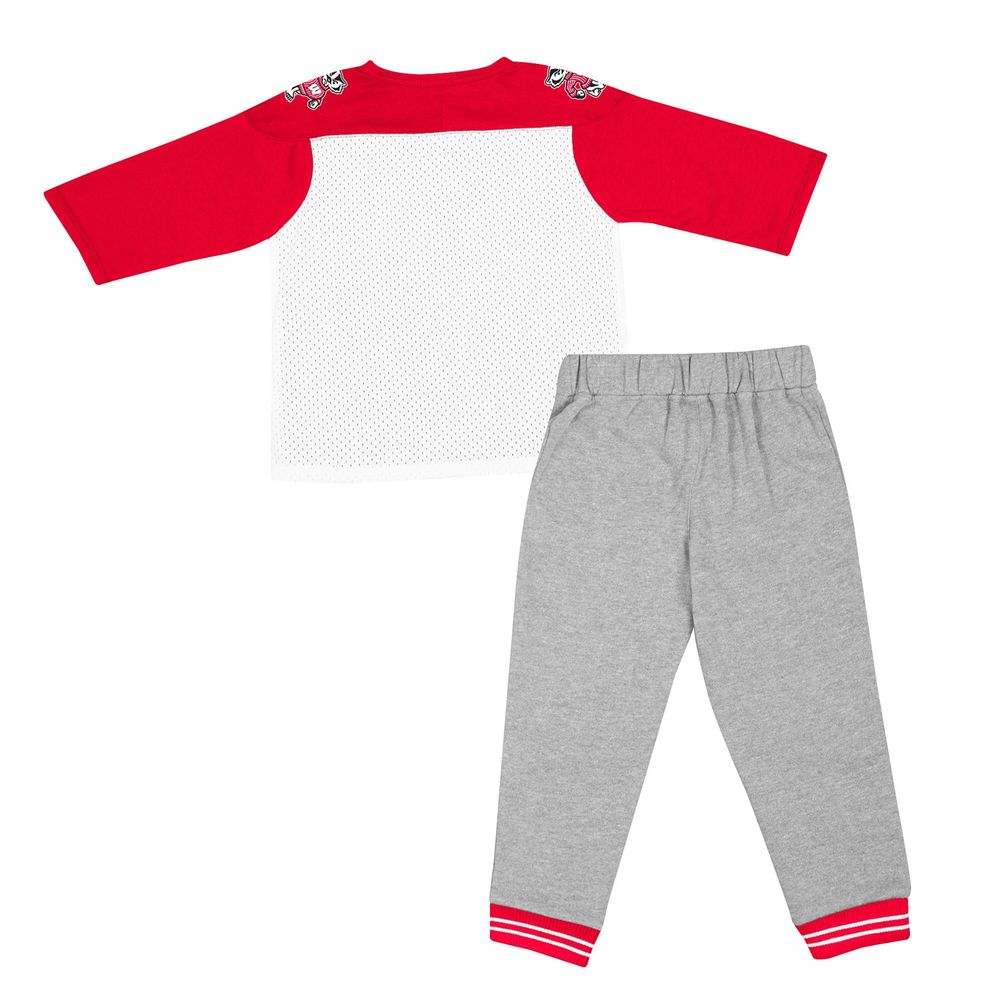 Toddler Colosseum Red/Heather Gray Wisconsin Badgers Jingtinglers Football V-Neck Jersey T-Shirt & Pants Set