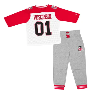 Ensemble t-shirt et pantalon Colosseum rouge/gris chiné Wisconsin Badgers Jingtinglers de football pour tout-petit