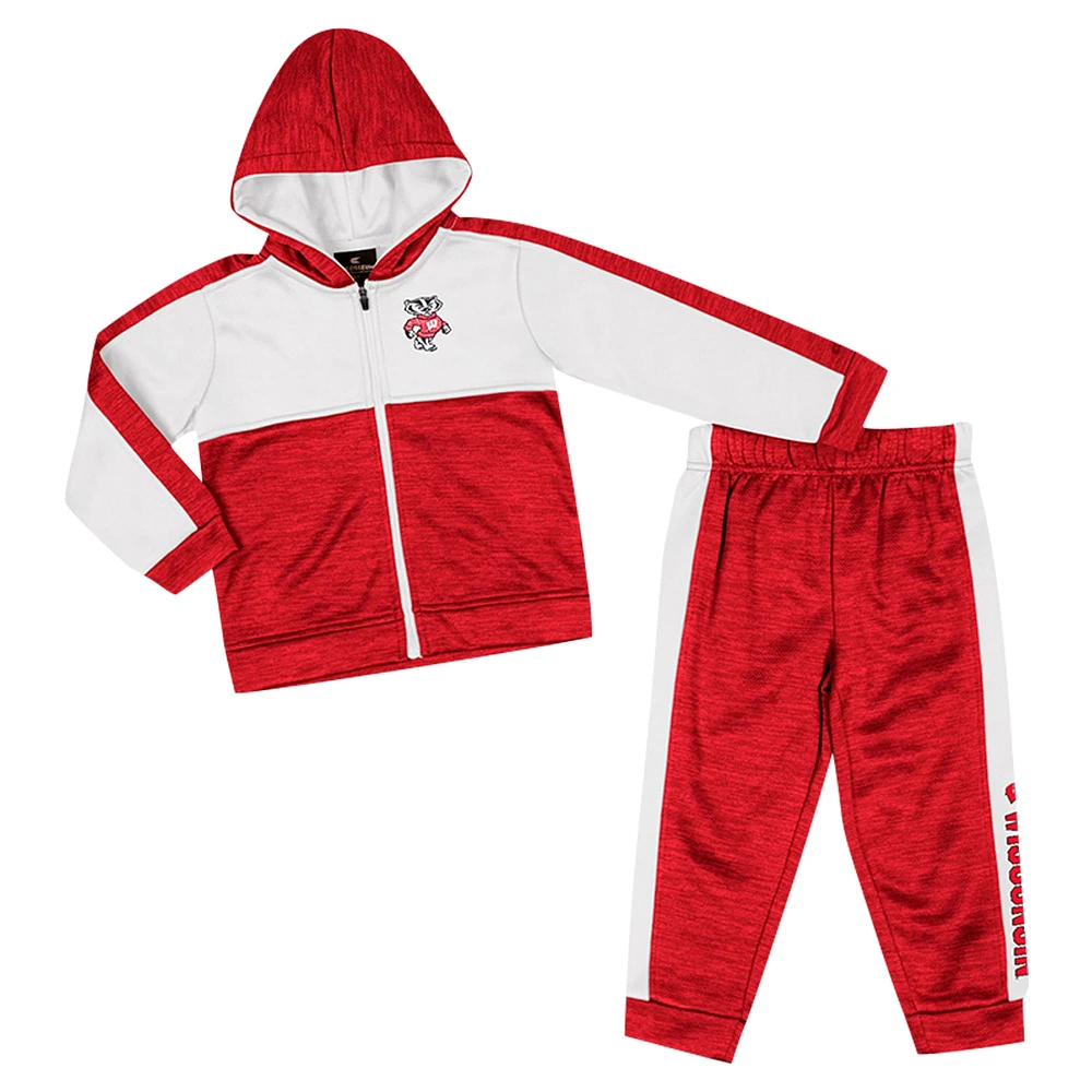 Ensemble sweat à capuche et pantalon en polaire entièrement zippé pour tout-petit Colosseum Red Wisconsin Badgers