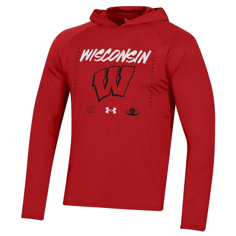 Under Armour Rouge Wisconsin Badgers 2023 On Court Bench Shooting T-shirt à capuche manches longues