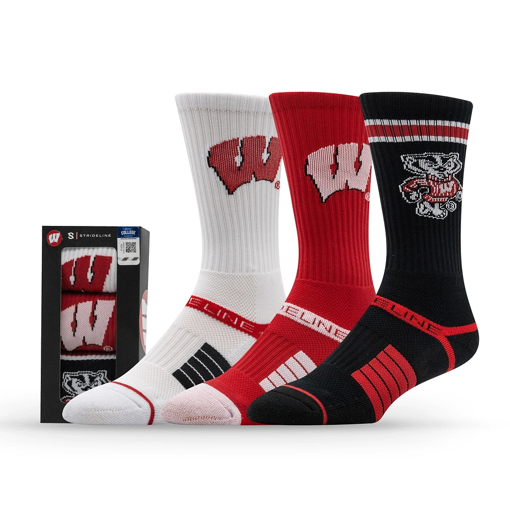 Unisex Strideline Wisconsin Badgers Premium Knit Crew Socks Three-Pack