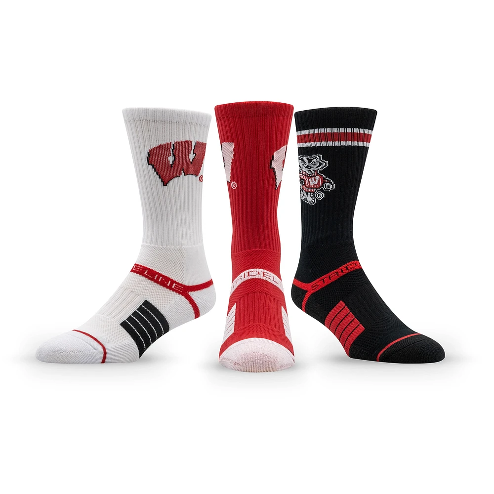 Unisex Strideline Wisconsin Badgers Premium Knit Crew Socks Three-Pack