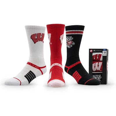 Unisex Strideline Wisconsin Badgers Premium Knit Crew Socks Three-Pack