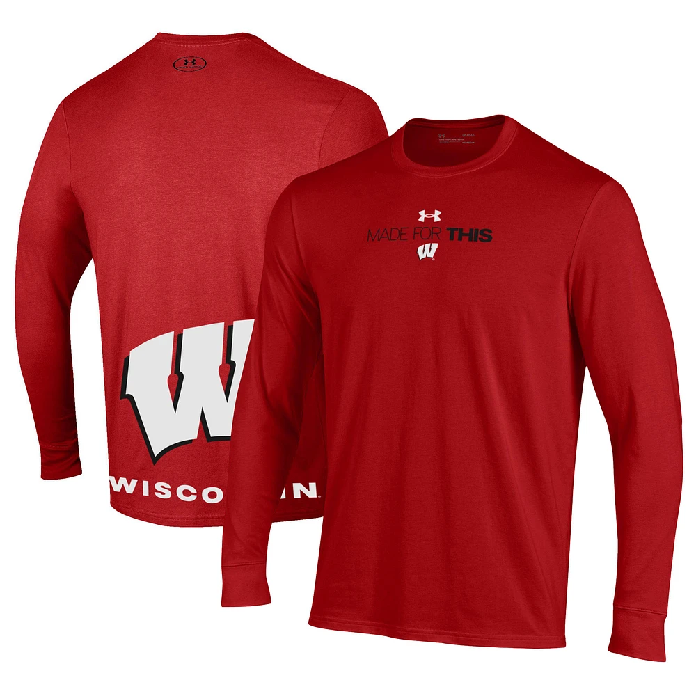 T-shirt à manches longues pour hommes Under Armour Wisconsin Badgers 2024 On-Court Bench Unity Performance