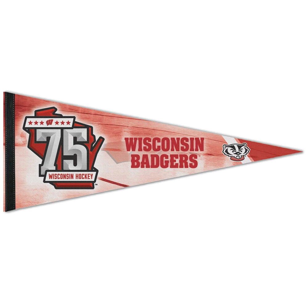 WinCraft Wisconsin Badgers Fanion Premium 12" x 30" Hockey 75e Anniversaire