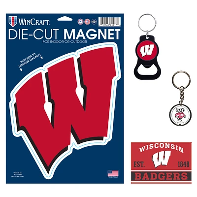 Lot de 4 porte-clés et aimants WinCraft Wisconsin Badgers