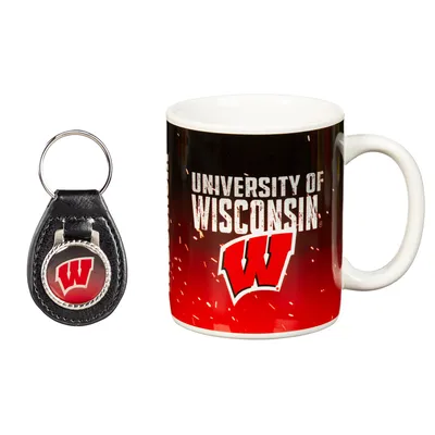 Wisconsin Badgers 11oz. Ceramic Coffee Cup & Leather Keychain Gift Set