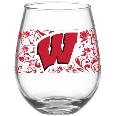 Wisconsin Badgers 15oz. Floral Logo Stemless Wine Glass