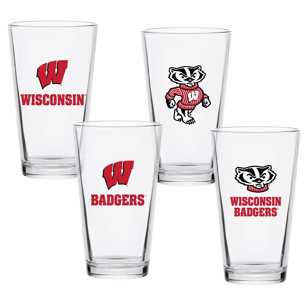 Lot de quatre verres à pinte de collection de 16 oz des Wisconsin Badgers