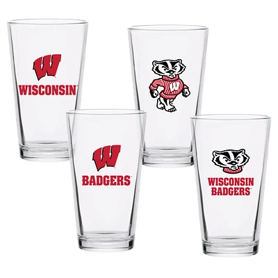 Lot de quatre verres à pinte de collection de 16 oz des Wisconsin Badgers