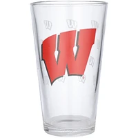 Verre à bière de 16 oz avec logo gravé satiné des Wisconsin Badgers