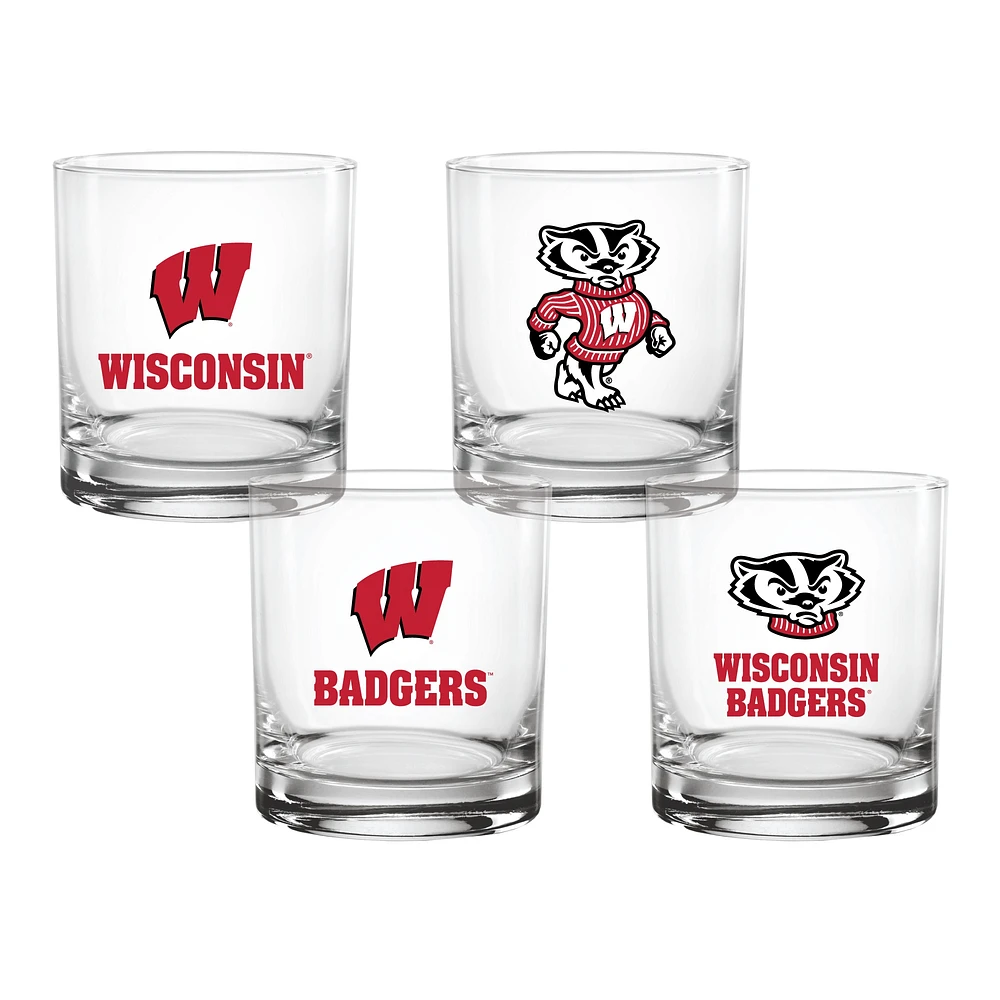 Lot de 4 verres à whisky de collection de 14 oz des Wisconsin Badgers