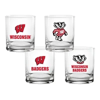 Lot de 4 verres à whisky de collection de 14 oz des Wisconsin Badgers