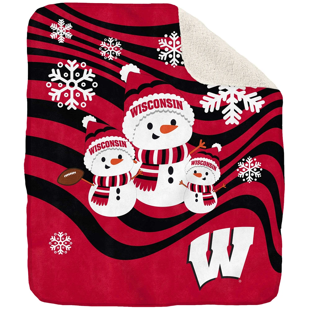 Couverture Sherpa Bonhomme de neige 50'' x 60'' des Badgers du Wisconsin