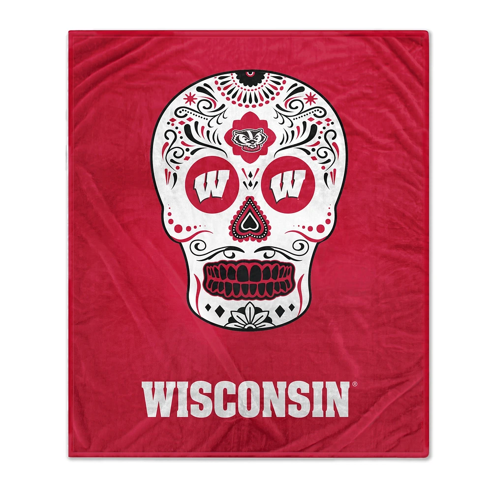 Couverture molletonnée 60'' x 70'' Sugar Skull de Wisconsin Badgers