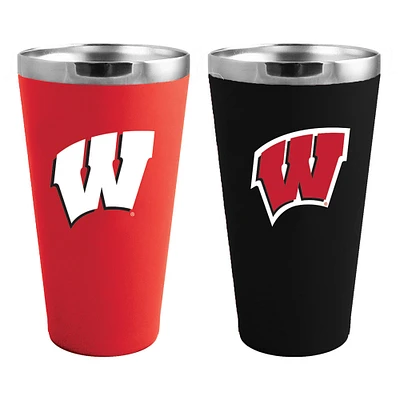 Lot de 2 couleurs de l'équipe Wisconsin Badgers 16 oz. Ensemble de verres à pinte