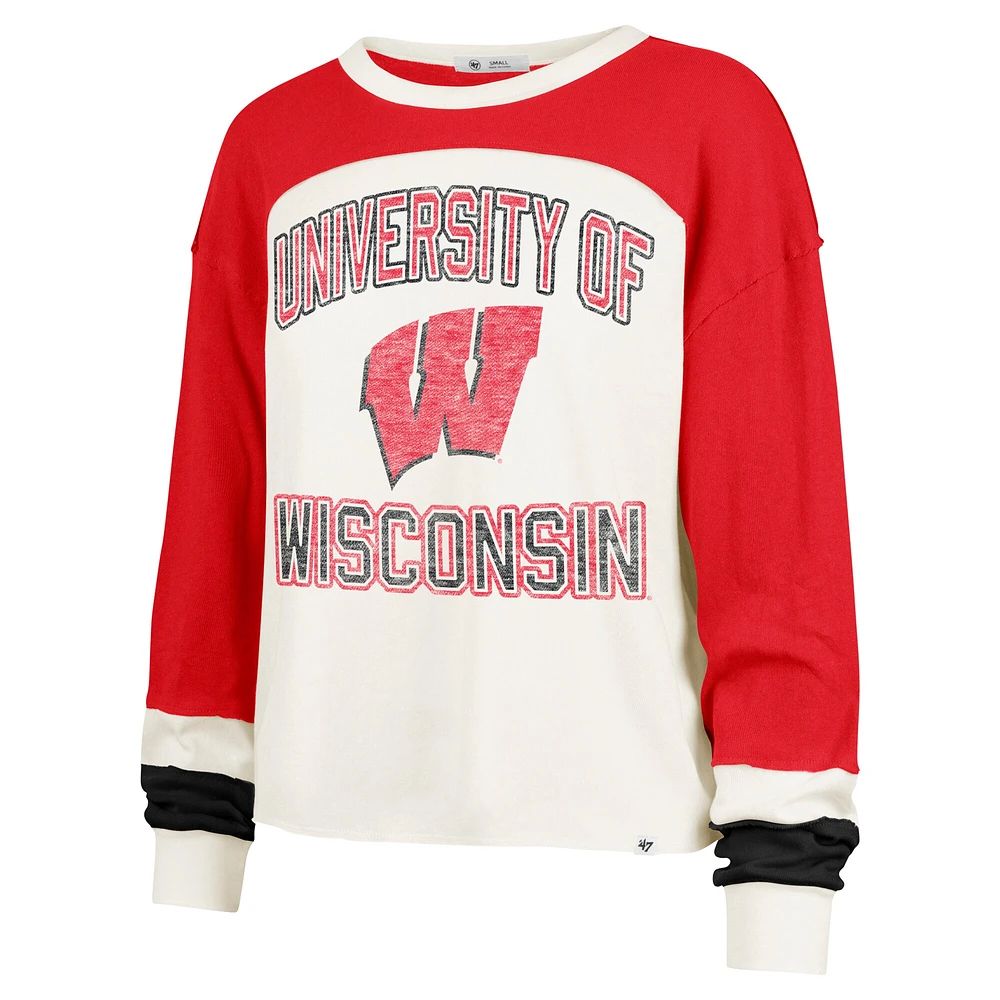 Women's '47  Cream Wisconsin Badgers Double Header Curve Raglan Long Sleeve T-Shirt