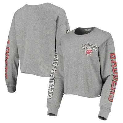 Wisconsin Badgers '47 Women's Ultra Max Parkway Long Sleeve Cropped T-Shirt - Heathered Gray