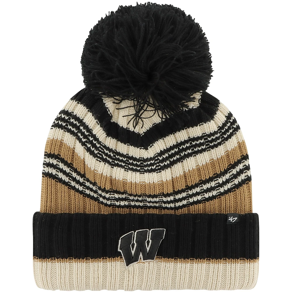 Bonnet en tricot à revers Barista '47 kaki Wisconsin Badgers pour femmes avec pompon