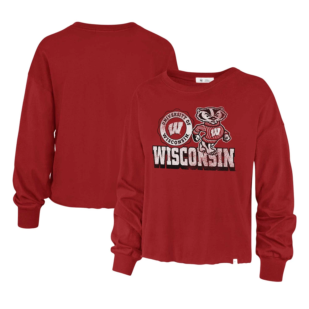 T-shirt à manches longues et taille haute '47 Red Wisconsin Badgers pour femmes Bottom Line Parkway