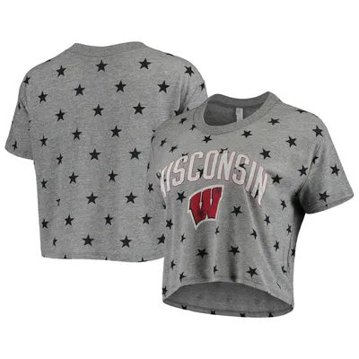 Wisconsin Badgers Alternative Apparel Women's Headliner Stars Cropped Tri-Blend T-Shirt - Gray