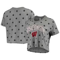 Women's Alternative Apparel Gray Wisconsin Badgers Headliner Stars Cropped Tri-Blend T-Shirt