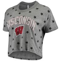 Women's Alternative Apparel Gray Wisconsin Badgers Headliner Stars Cropped Tri-Blend T-Shirt