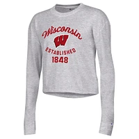 T-shirt court à manches longues Champion Wisconsin Badgers Boyfriend pour femme, gris