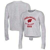 Women's Champion Gray Wisconsin Badgers Boyfriend Cropped Long Sleeve T-Shirt