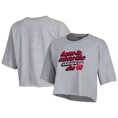 Women's Champion Heather Gray Wisconsin Badgers Boyfriend Cropped T-Shirt