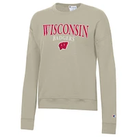 Women's Champion Tan Wisconsin Badgers Powerblend Pullover Sweatshirt