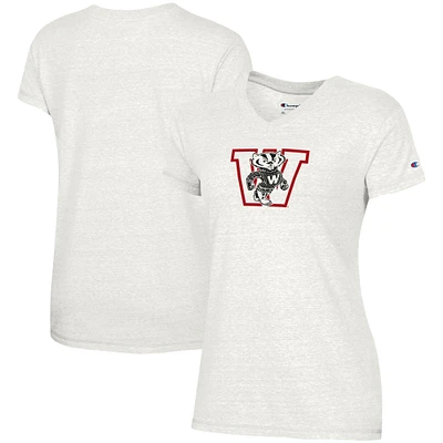 Women's Champion White Wisconsin Badgers Vault Logo V-Neck T-Shirt