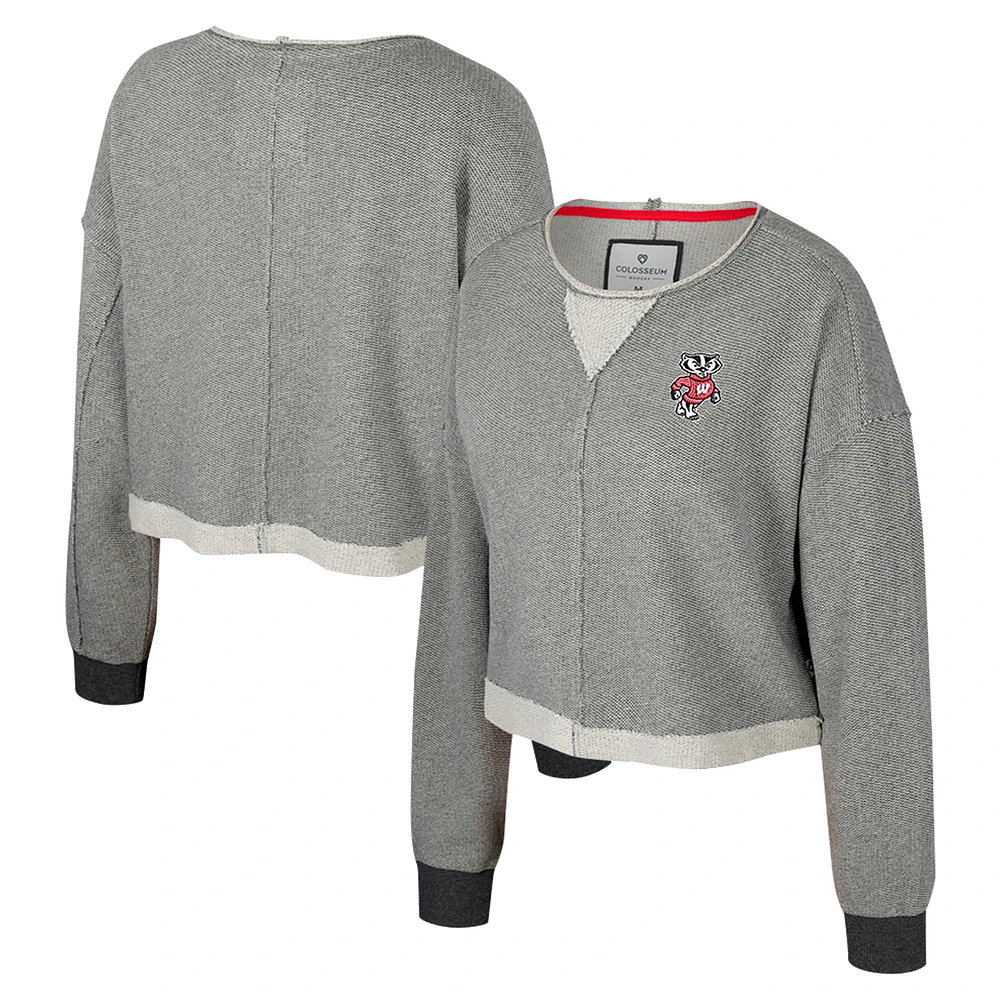 Sweat-shirt court à encolure dégagée Magnum pour femme Colosseum Charcoal Wisconsin Badgers