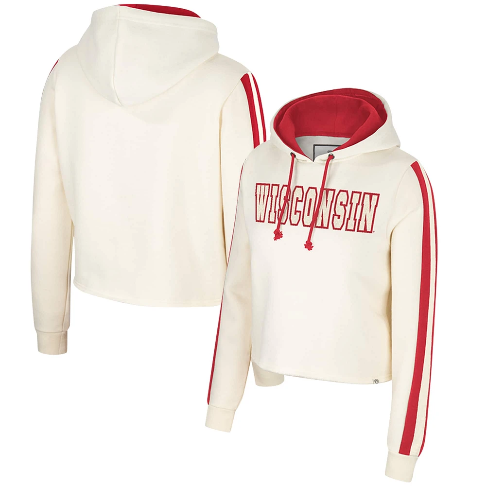 Women's Colosseum Cream Wisconsin Badgers Perfect Date Cropped Pullover Hoodie